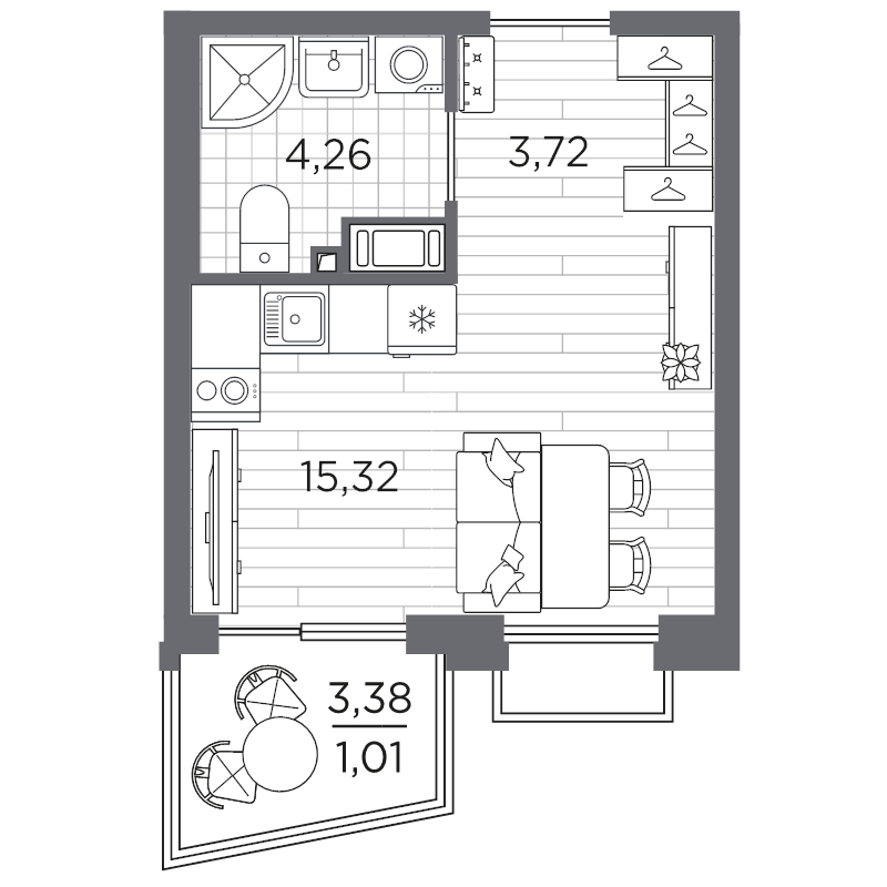 Квартира-студия, 24.31 м² в ЖК "Respect" - планировка, фото №1