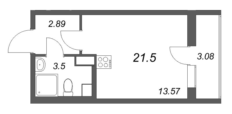 Квартира-студия, 21.5 м² в ЖК "Кинопарк" - планировка, фото №1