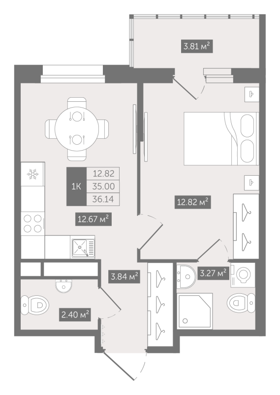 1-комнатная квартира, 36.14 м² в ЖК "Квартал «Воронцовский»" - планировка, фото №1