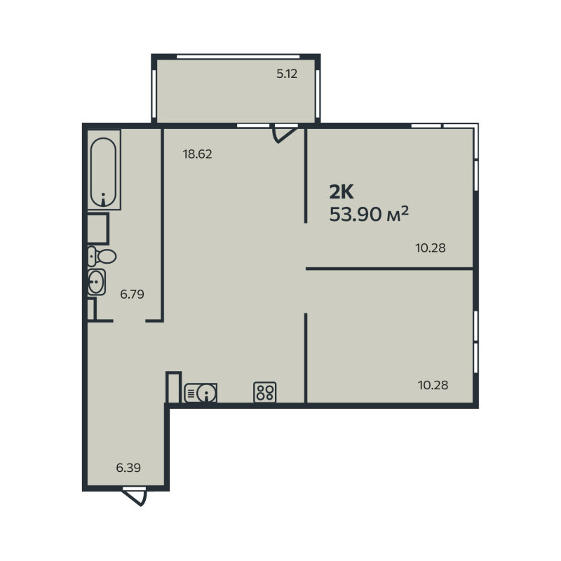 3-комнатная (Евро) квартира, 53.9 м² в ЖК "Эдельвейс.Выборг" - планировка, фото №1