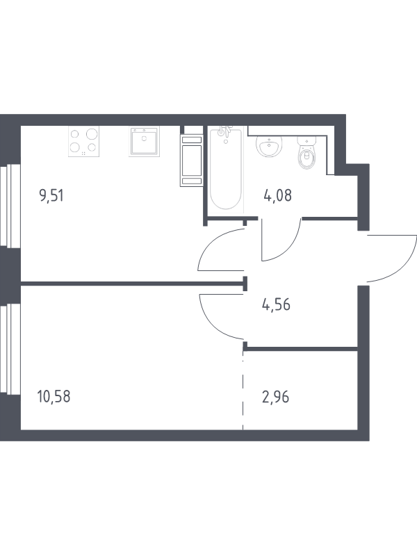 1-комнатная квартира, 31.69 м² - планировка, фото №1