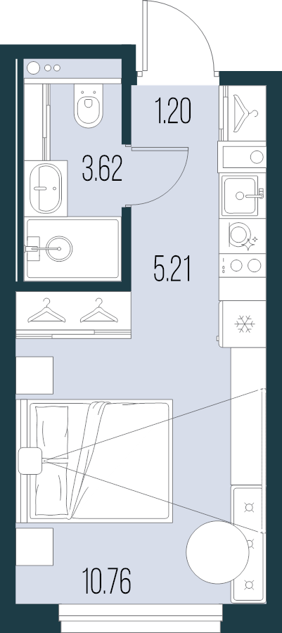 Квартира-студия, 20.79 м² - планировка, фото №1