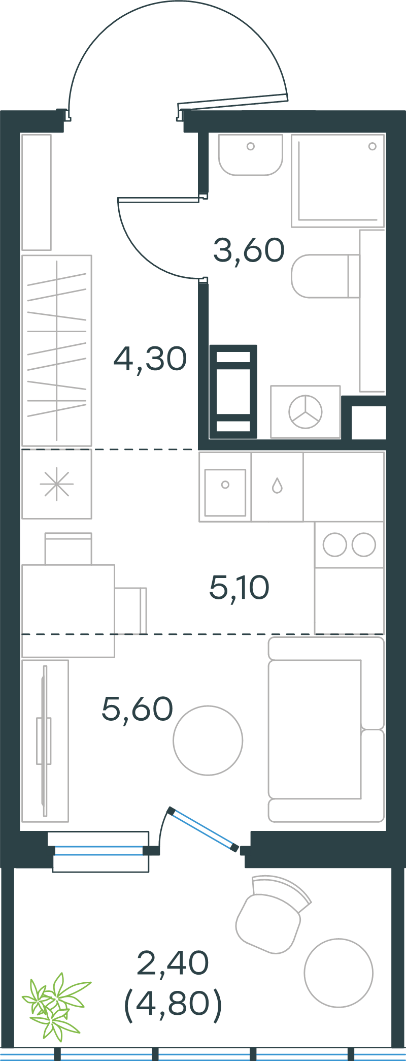 Квартира-студия, 21 м² в ЖК "Левел Мечникова" - планировка, фото №1