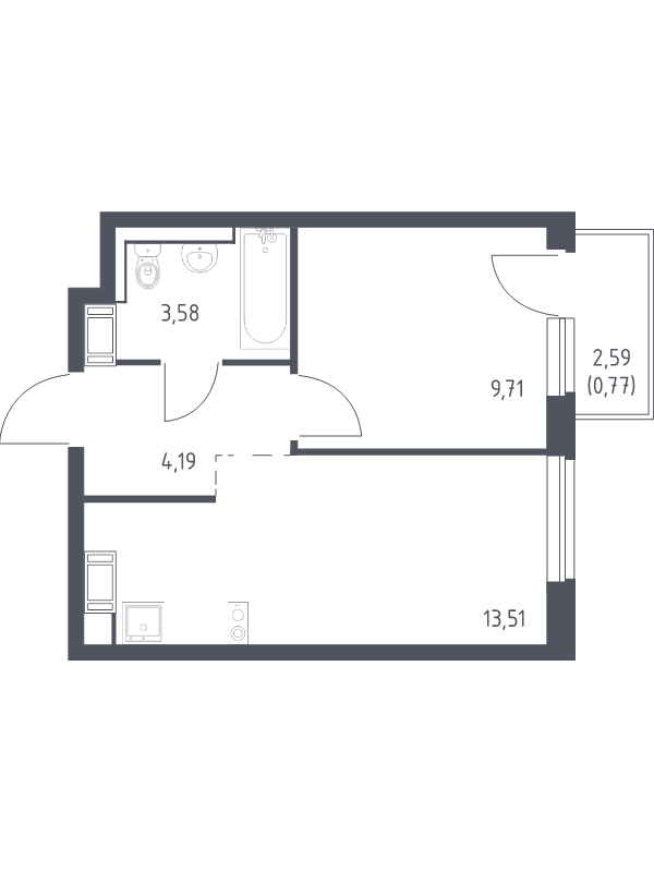 1-комнатная квартира, 31.76 м² в ЖК "Квартал Торики" - планировка, фото №1