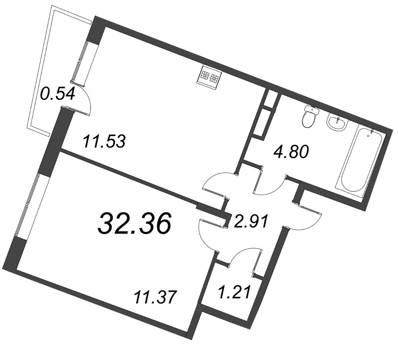 1-комнатная квартира, 32.36 м² в ЖК "VEREN NORT сертолово" - планировка, фото №1