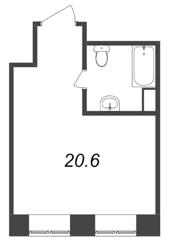 Квартира-студия, 21.4 м² в ЖК "Тележная 21-29" - планировка, фото №1