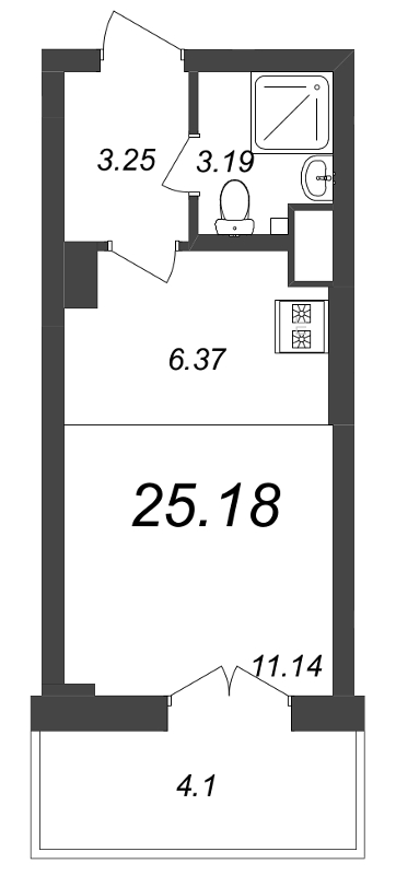 Квартира-студия, 25.18 м² в ЖК "Neva Residence" - планировка, фото №1