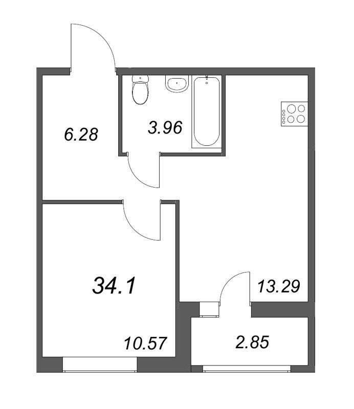 1-комнатная квартира, 36.95 м² в ЖК "Мурино Space" - планировка, фото №1