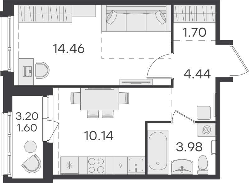 1-комнатная квартира, 36.32 м² в ЖК "GloraX Парголово" - планировка, фото №1