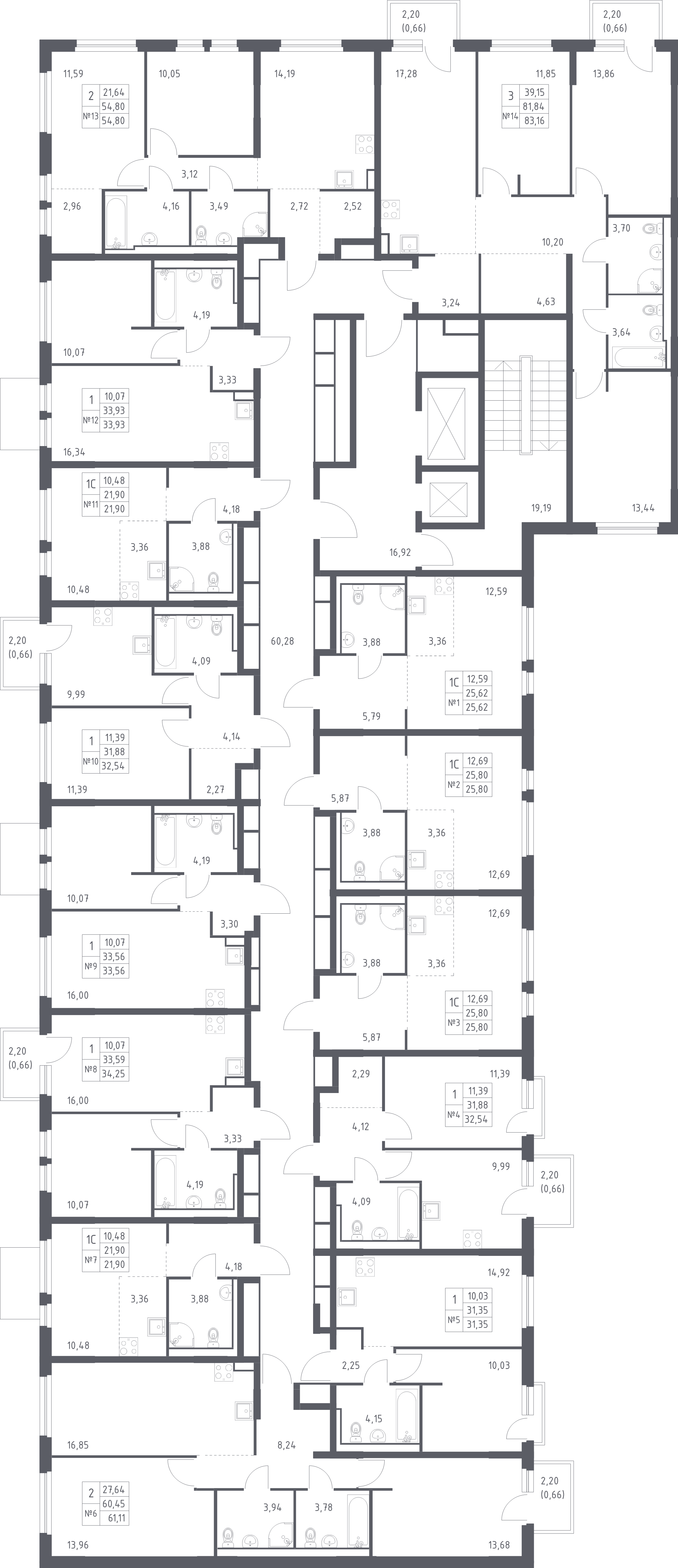 1-комнатная квартира, 31.35 м² в ЖК "Невская Долина" - планировка этажа