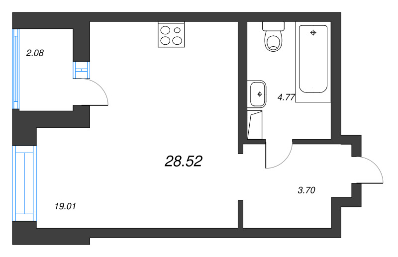 Квартира-студия, 28.52 м² в ЖК "Аквилон Leaves" - планировка, фото №1