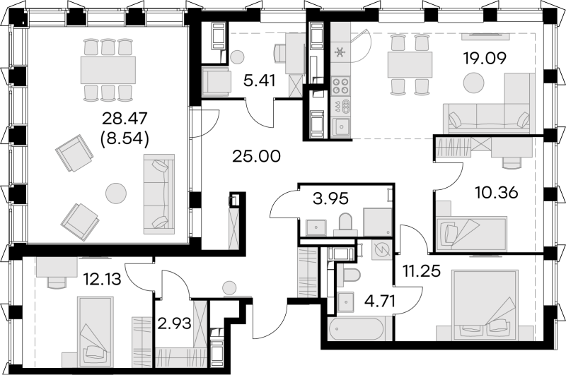 5-комнатная (Евро) квартира, 104.3 м² в ЖК "GloraX Premium Василеостровский" - планировка, фото №1