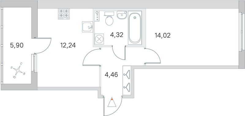 1-комнатная квартира, 35.04 м² - планировка, фото №1