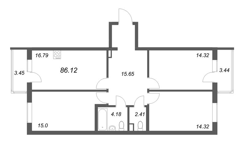 4-комнатная (Евро) квартира, 86.12 м² - планировка, фото №1