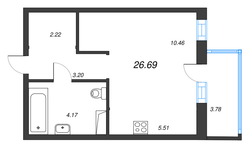 Квартира-студия, 26.69 м² в ЖК "Окла" - планировка, фото №1