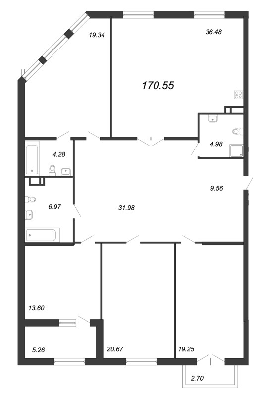 4-комнатная квартира, 172.4 м² - планировка, фото №1