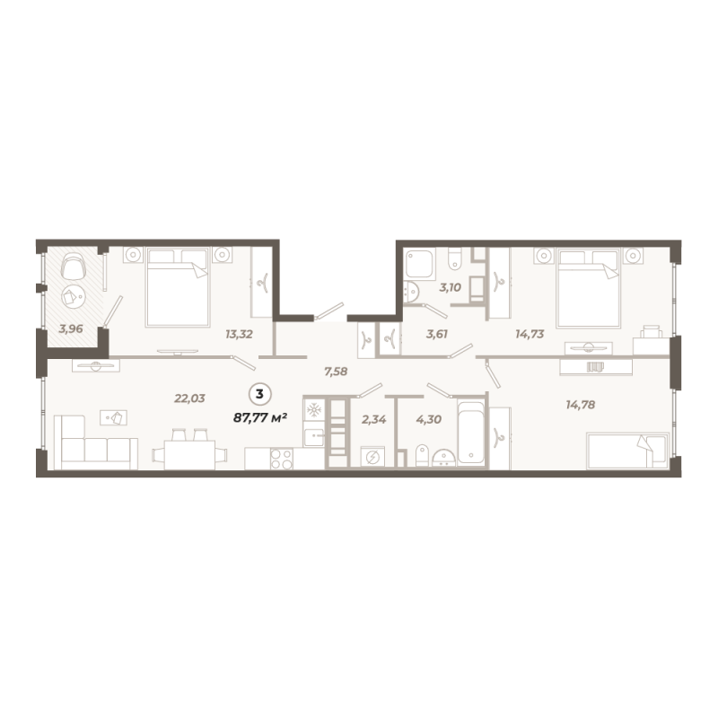 4-комнатная (Евро) квартира, 87.77 м² в ЖК "Знатный" - планировка, фото №1