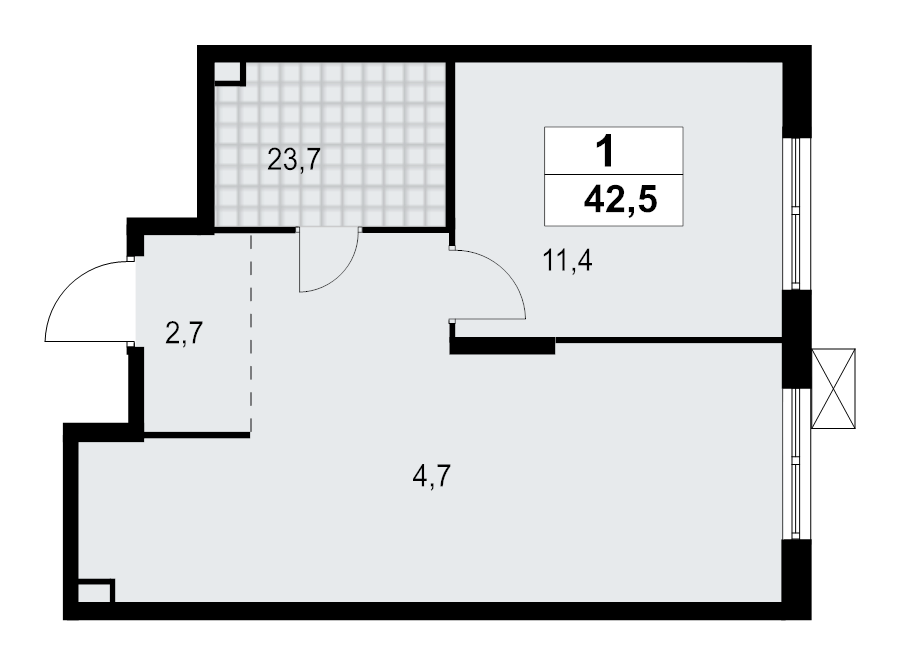 1-комнатная квартира, 42.51 м² в ЖК "А101 Лаголово" - планировка, фото №1