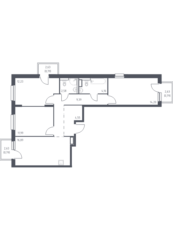 4-комнатная (Евро) квартира, 78.36 м² - планировка, фото №1