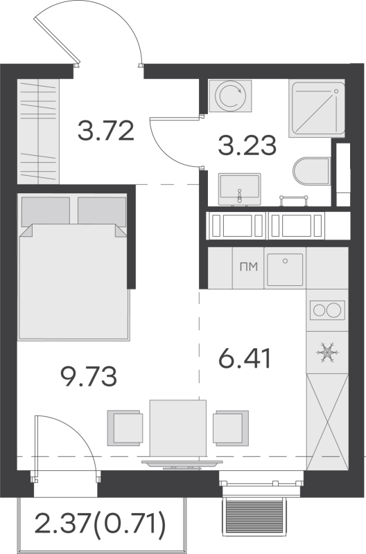 Квартира-студия, 23.8 м² - планировка, фото №1