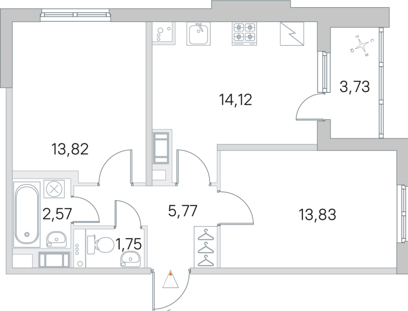 2-комнатная квартира, 51.86 м² - планировка, фото №1