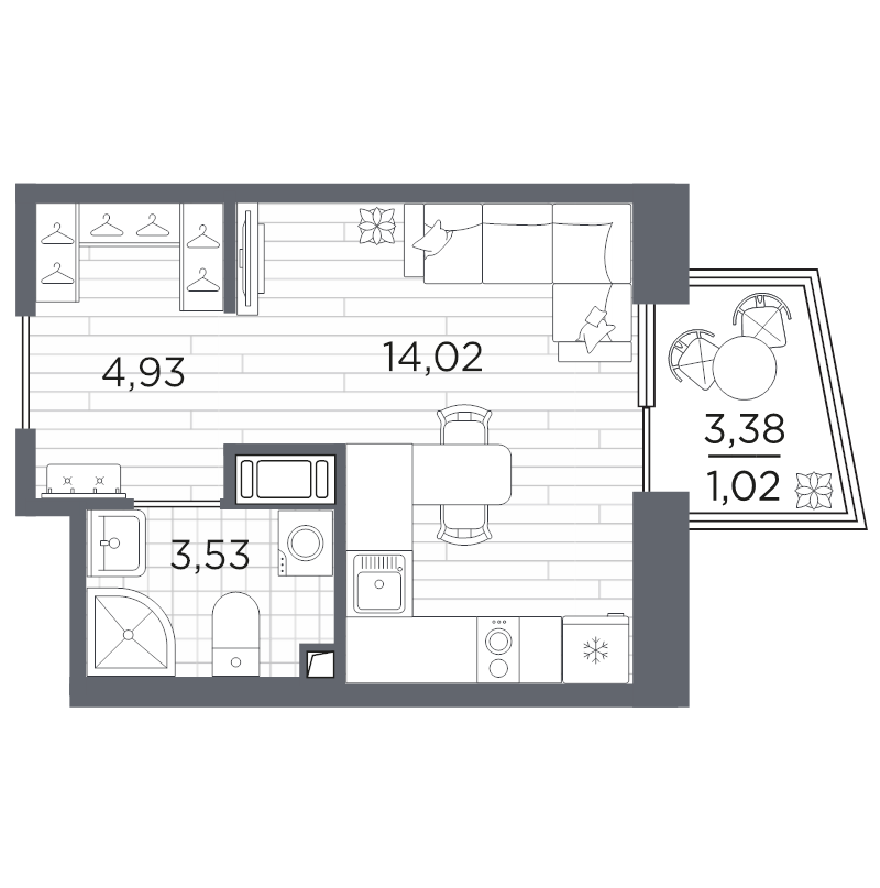 Квартира-студия, 23.49 м² в ЖК "Respect" - планировка, фото №1