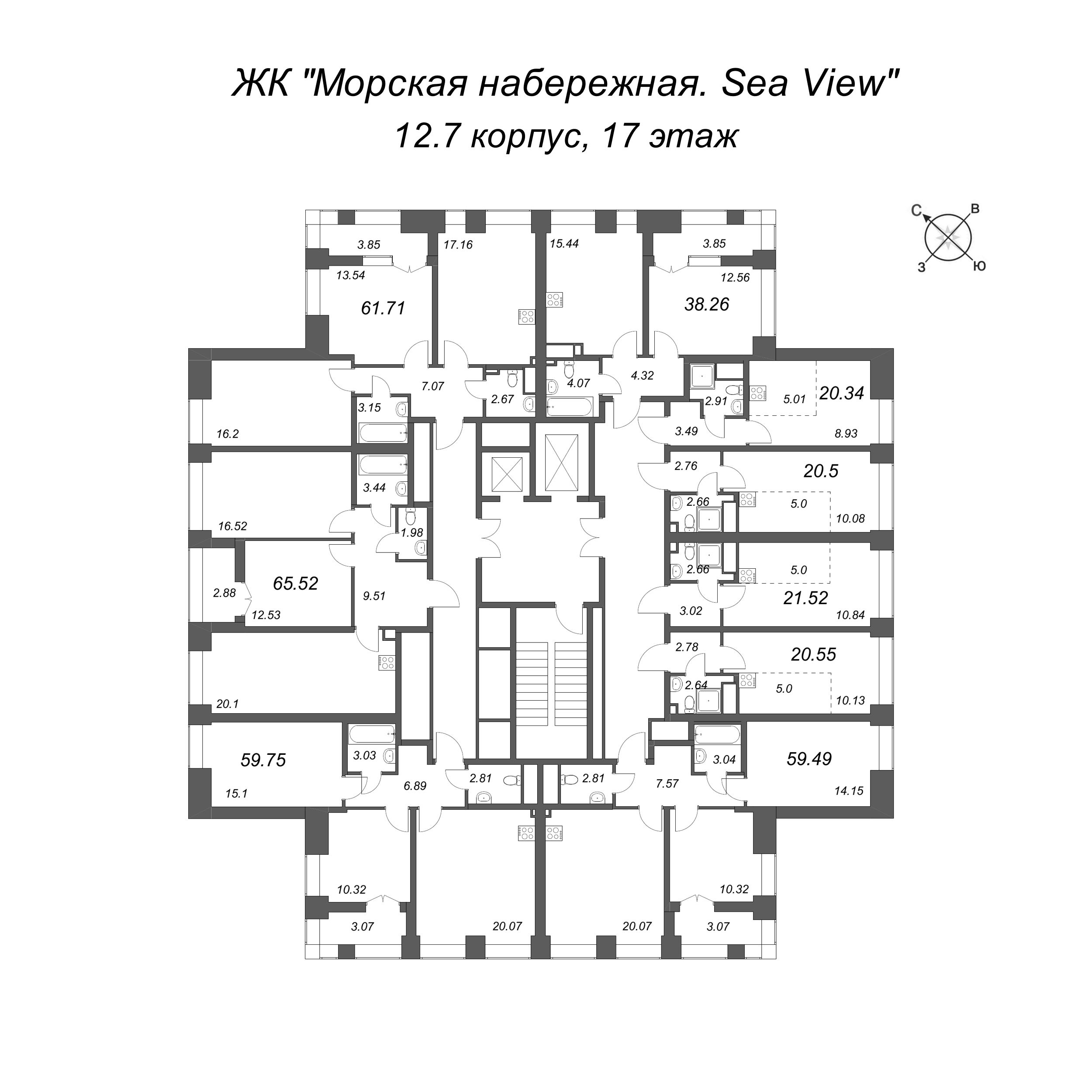 2-комнатная (Евро) квартира, 38.26 м² - планировка этажа