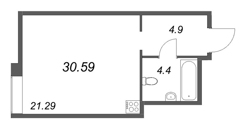 Квартира-студия, 30.59 м² в ЖК "Avant" - планировка, фото №1