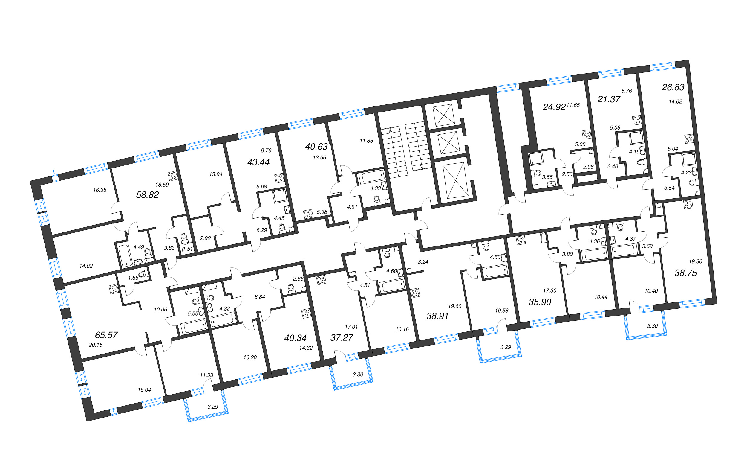 Квартира-студия, 21.37 м² в ЖК "Бульвар Грина" - планировка этажа