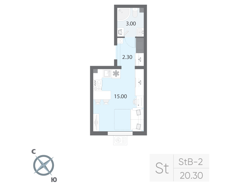 Квартира-студия, 20.3 м² в ЖК "Ручьи" - планировка, фото №1