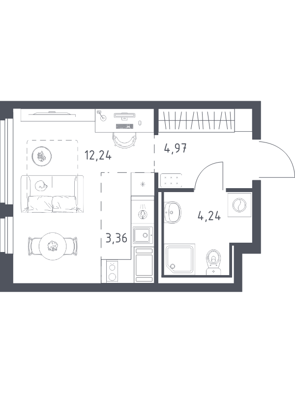 Квартира-студия, 24.81 м² в ЖК "Новое Колпино" - планировка, фото №1