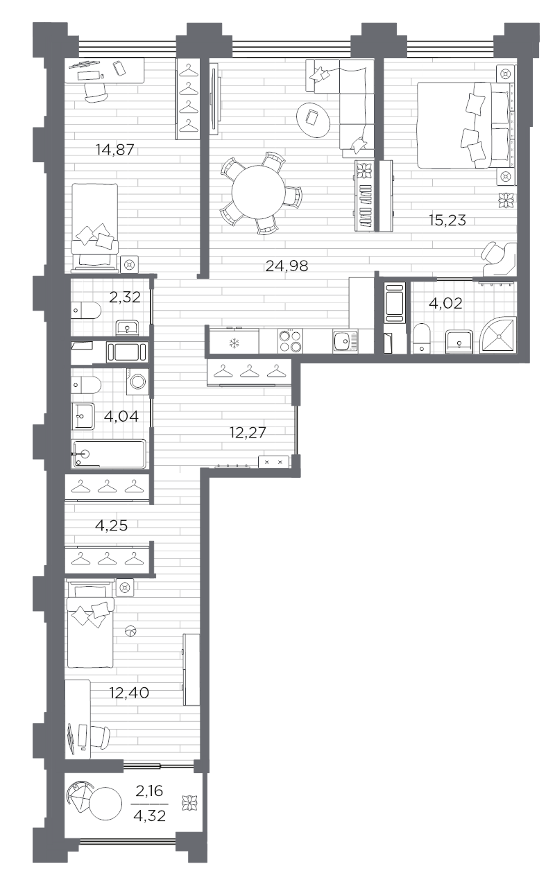 4-комнатная (Евро) квартира, 96.54 м² в ЖК "Ассамблея" - планировка, фото №1