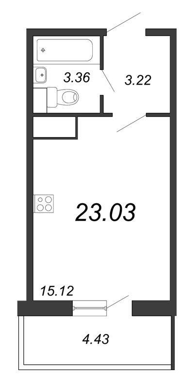 Квартира-студия, 23.03 м² - планировка, фото №1