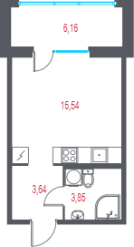 Квартира-студия, 24.88 м² - планировка, фото №1