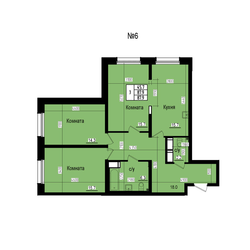 4-комнатная (Евро) квартира, 87.9 м² в ЖК "ПРАГМА СИТИ" - планировка, фото №1