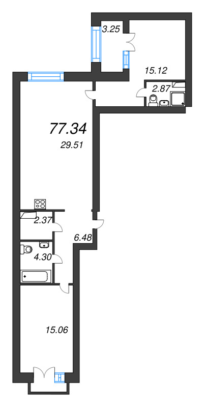 3-комнатная (Евро) квартира, 83.1 м² в ЖК "Наука" - планировка, фото №1