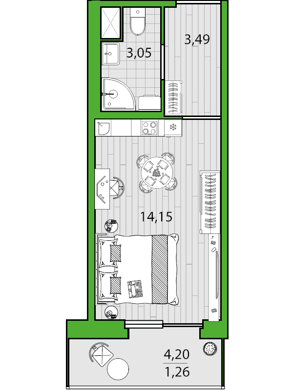 Квартира-студия, 21.95 м² в ЖК "Friends" - планировка, фото №1