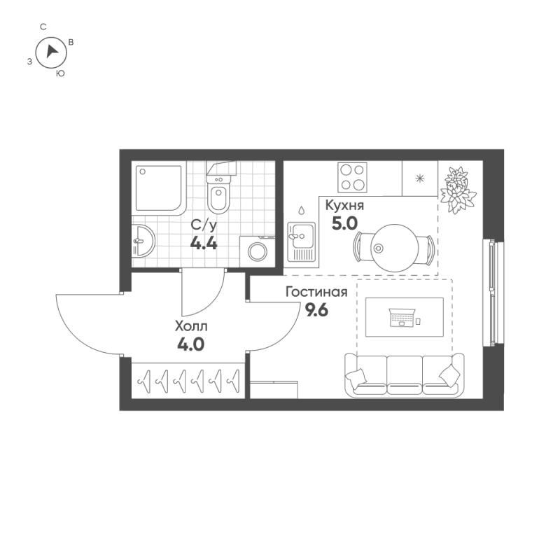Квартира-студия, 23 м² в ЖК "Клюква.Парк" - планировка, фото №1