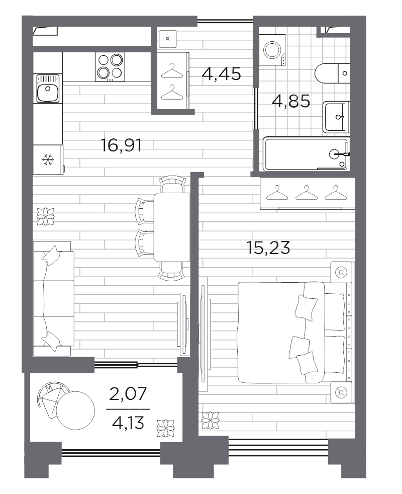 2-комнатная (Евро) квартира, 43.51 м² в ЖК "Ассамблея" - планировка, фото №1