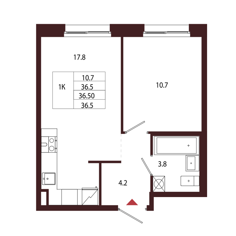 2-комнатная (Евро) квартира, 36.5 м² в ЖК "Лисино" - планировка, фото №1