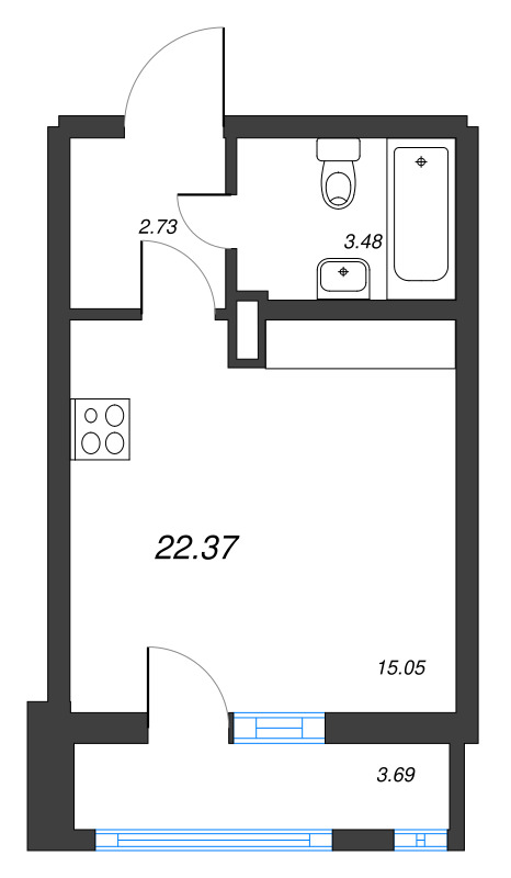 Квартира-студия, 22.37 м² - планировка, фото №1