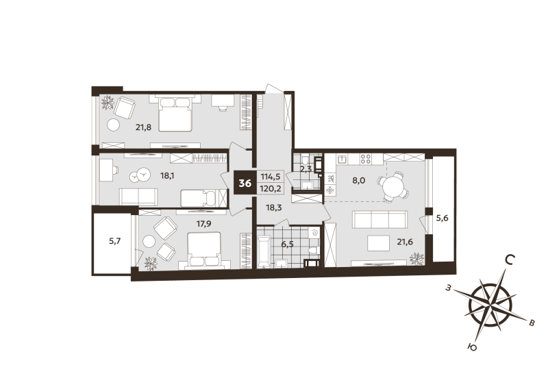 4-комнатная (Евро) квартира, 114.5 м² в ЖК "Дом на Бронницкой" - планировка, фото №1