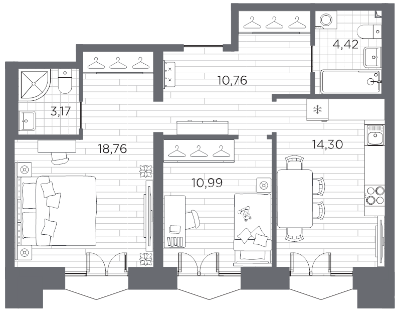 2-комнатная квартира, 62.4 м² в ЖК "Галерная гавань" - планировка, фото №1