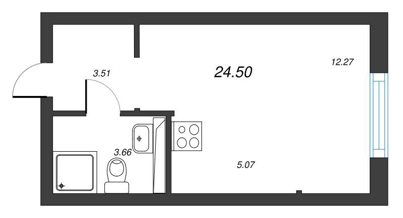 Квартира-студия, 24.5 м² в ЖК "Кронфорт. Центральный" - планировка, фото №1