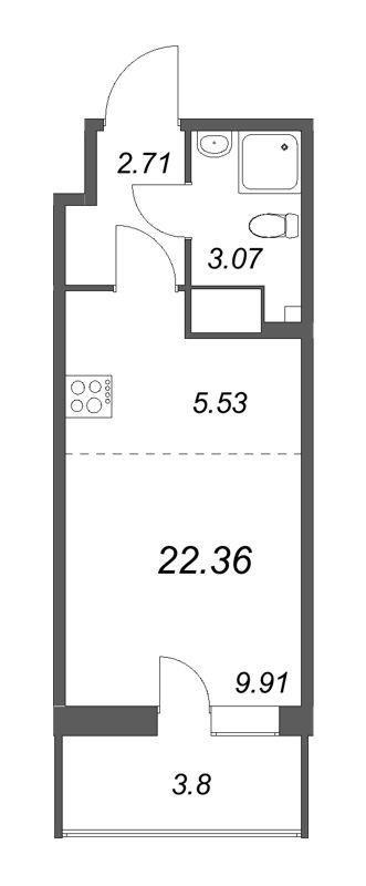 Квартира-студия, 22.36 м² в ЖК "Аквилон Янино" - планировка, фото №1