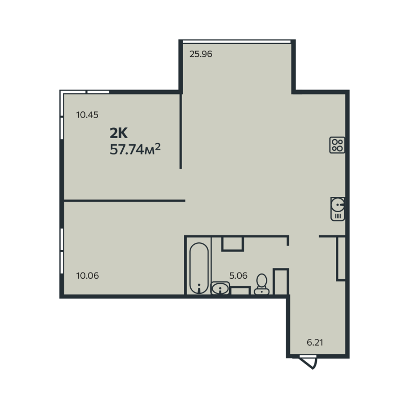 3-комнатная (Евро) квартира, 57.74 м² - планировка, фото №1