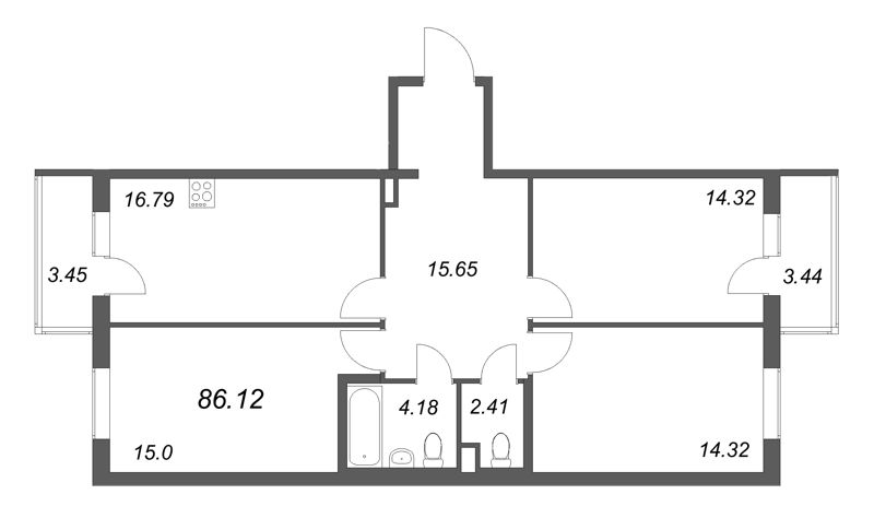 4-комнатная (Евро) квартира, 86.12 м² в ЖК "Новая история" - планировка, фото №1