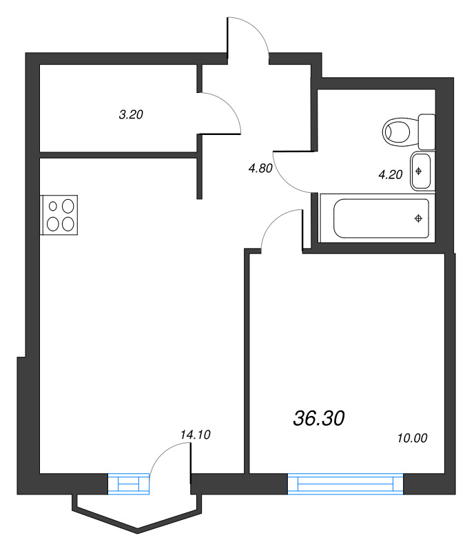 1-комнатная квартира, 36.3 м² в ЖК "Струны" - планировка, фото №1
