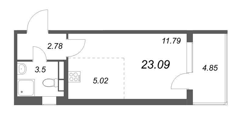 Квартира-студия, 23.09 м² - планировка, фото №1