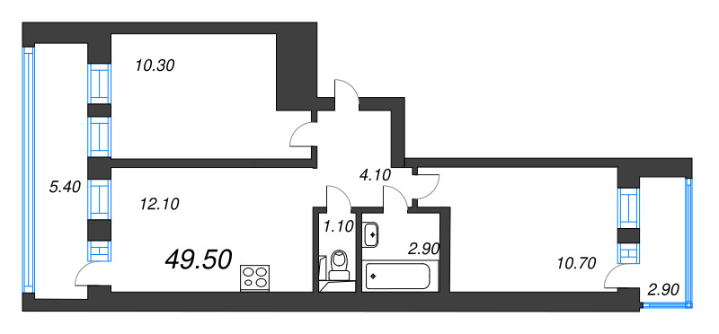 2-комнатная квартира, 43.7 м² в ЖК "Эко Квартал Нега" - планировка, фото №1